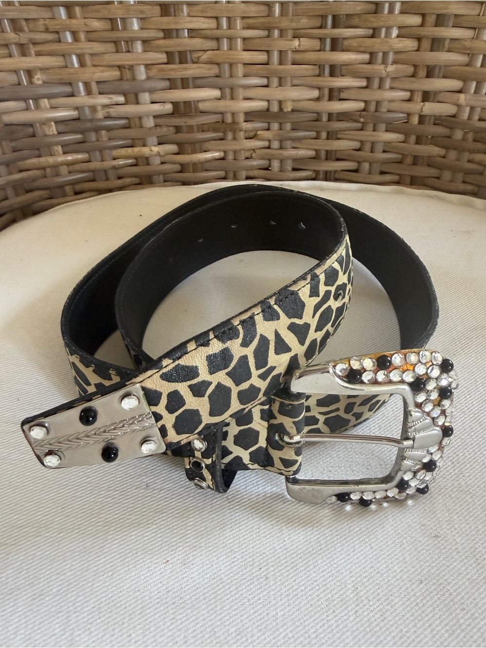 Leopard Print Women's Belt with Rhinestone Buckle